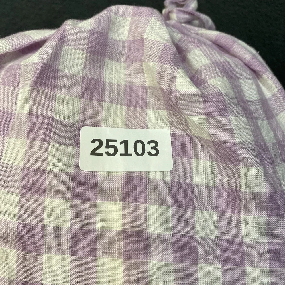 Quince European Linen Lavender Gingham Sheet Set Twin Size Piece w/ Flat Sheet